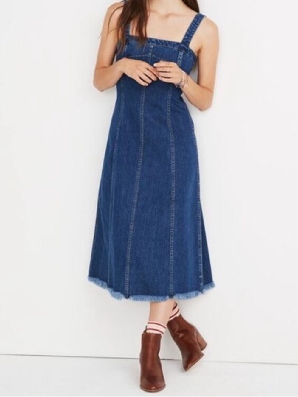 NWT Madewell Raw-Hemmed Denim Seamed Dress in Tilsen Wash Size 6
